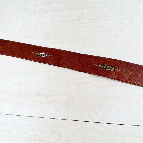 Old Navy Wide Brown Genuine‎ Leather Belt Beaded Plate Buckle - Women's Size S - Picture 6 of 9